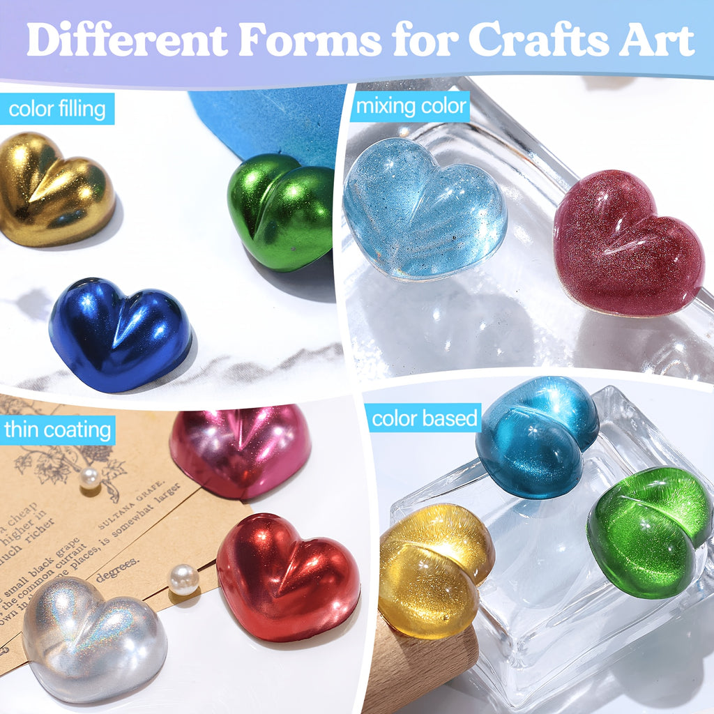 Chrome Pigment Powder Set with Ten Listed Colors, Eight Metallic and Two Holographic Jars at 2g Each for Compatible Epoxy Resin Art, Tumbler Decoration and Painting