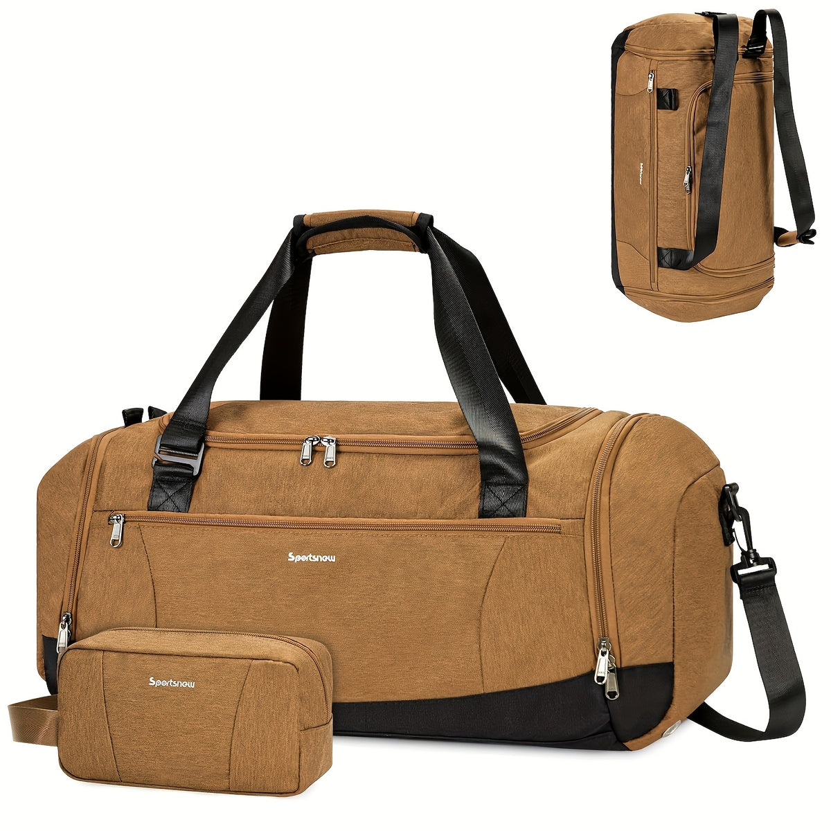 Travel Duffel Bag with Shoe Compartment and Wet Pocket, Adjustable Shoulder Strap and Bottle Holders for Men and Women, Gym and Weekend Trip Carry