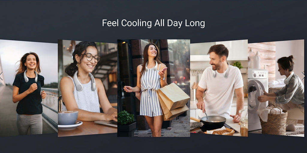 Rechargeable Personal Neck Fan by JISULIFE with Five Listed Speeds and 2500mAh Battery, Hands-Free Bladeless Style in Grey, Black or Blue for Travel and Leisure