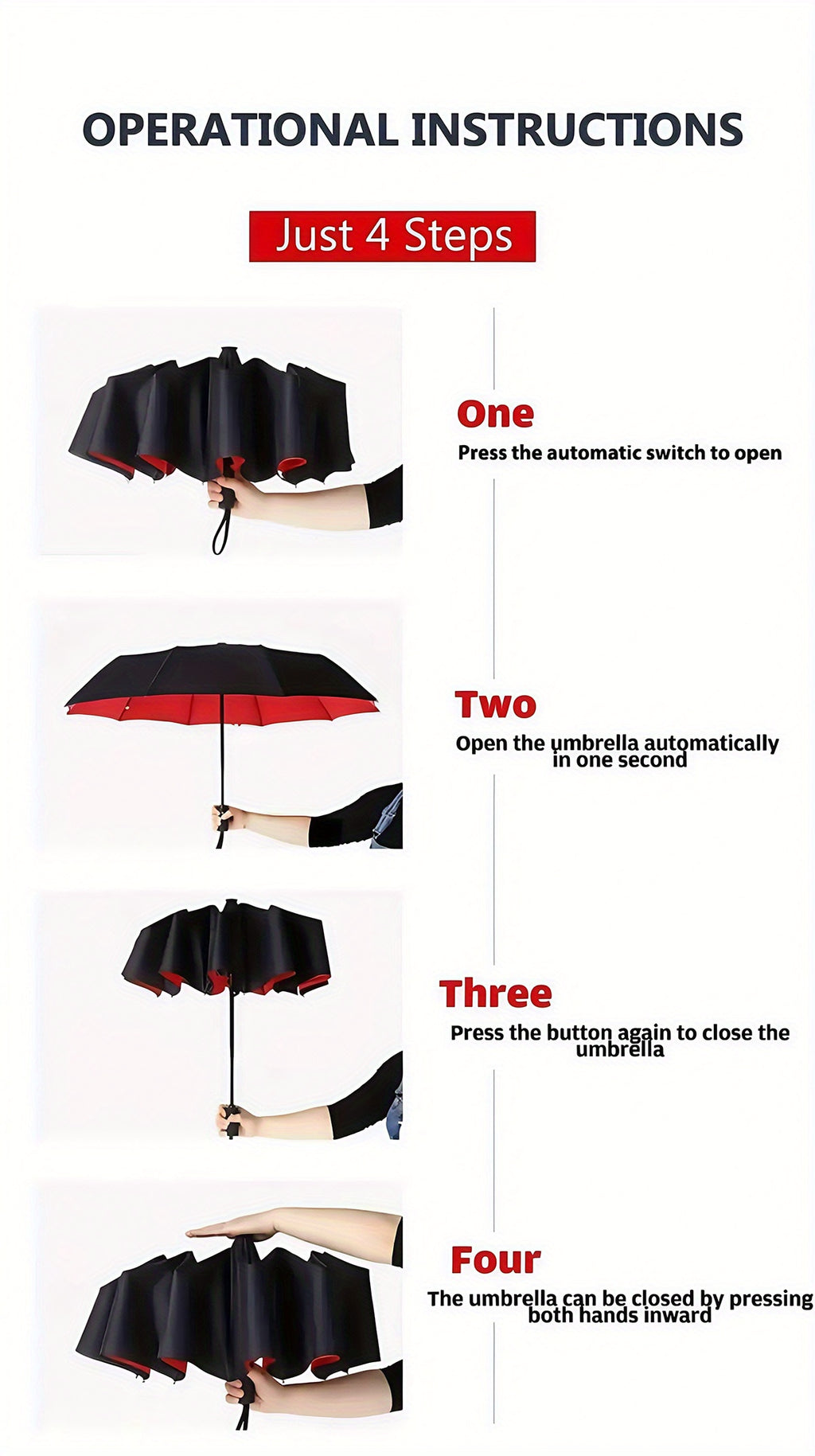 Ten-Rib Automatic Umbrella with Gear-Shift Style Wording, Folding Sunshade Design in Red, Black, Blue or Burgundy for Everyday Carry and Outdoor Outings