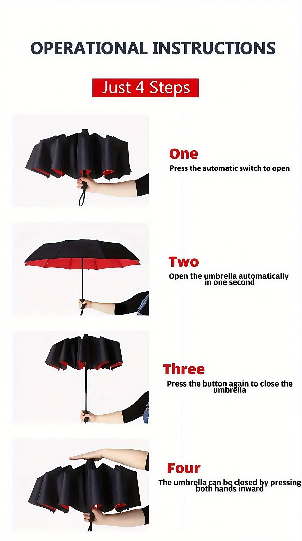 Ten-Rib Automatic Umbrella with Gear-Shift Style Wording, Folding Sunshade Design in Red, Black, Blue or Burgundy for Everyday Carry and Outdoor Outings