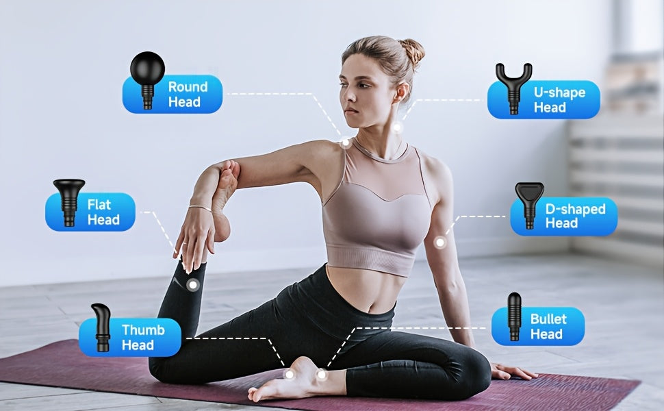 Rechargeable Percussion Massage Gun with 6 Massage Heads, LED Speed and Battery Display, Ergonomic Handheld Design and USB Charging Cable for Home and Gym