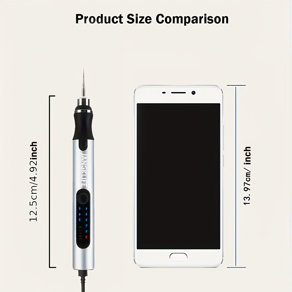 Cordless Rotary Engraving Pen with Adjustable Speed, Rechargeable Battery and 2.35mm Chuck, Silvery Compact Tool for Small Wood Crafts, Sanding and Polishing