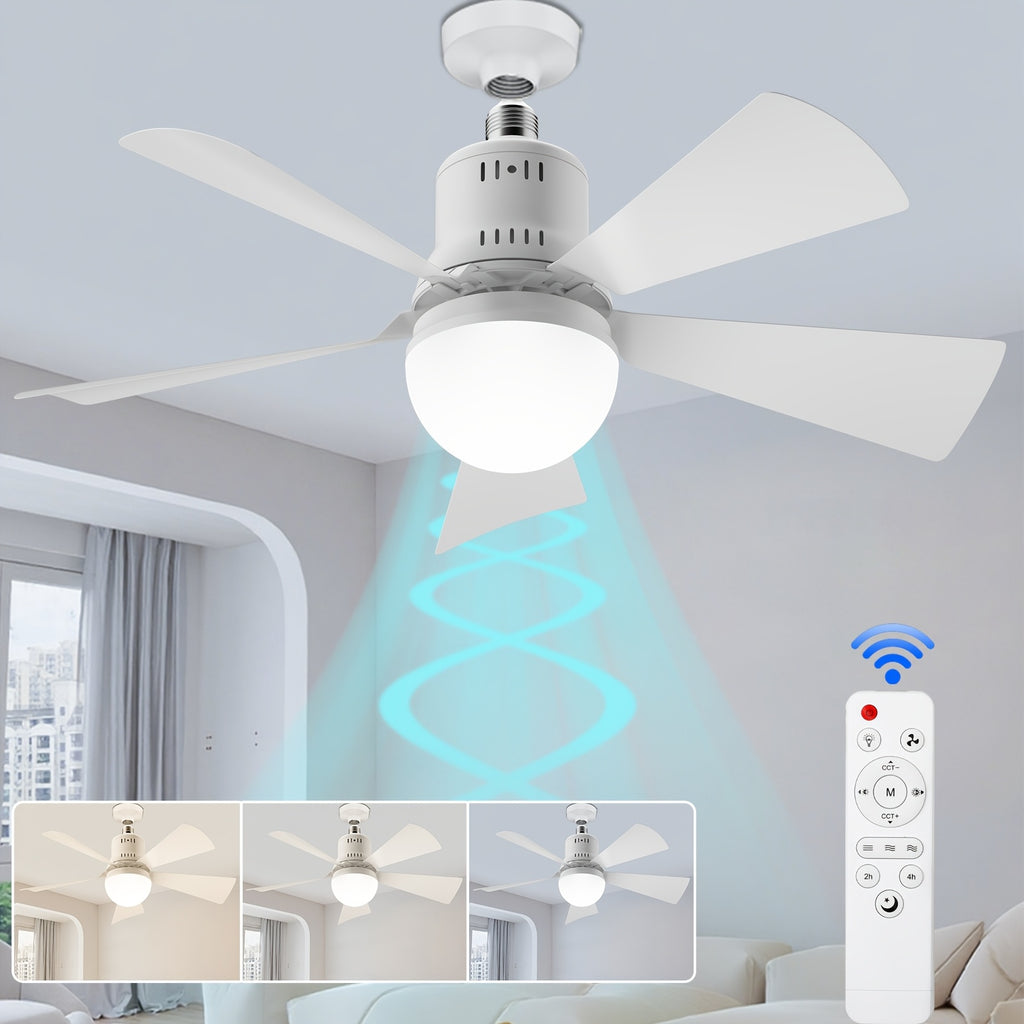 White Socket Fan Light with 20.5-Inch Design, Remote Control and Dimmable LED, Three 3000K–6500K Light Tones for Bedroom, Kitchen and Living Room Use