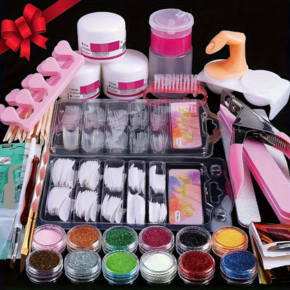 Acrylic Nail Powder Tool Kit with 12-Color Glitter Reference, Beginner or Nail Art Lamp Set Options for Adult DIY Manicures, Acrylic Liquid Not Included