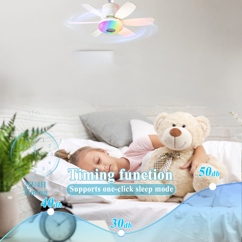 RGB Speaker Ceiling Fan Light with E26/E27 Socket Base, Remote Control, 3 Fan Speeds, Dimmable 3000K–6500K White Lighting and Music Rhythm Effects