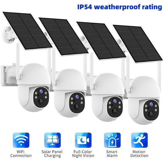 Solar WiFi Pan-Tilt Security Camera, 3MP Monitoring with Color Night Vision, Two-Way Audio, AI Detection and Sound Light Alerts, One Two or Four Camera Options