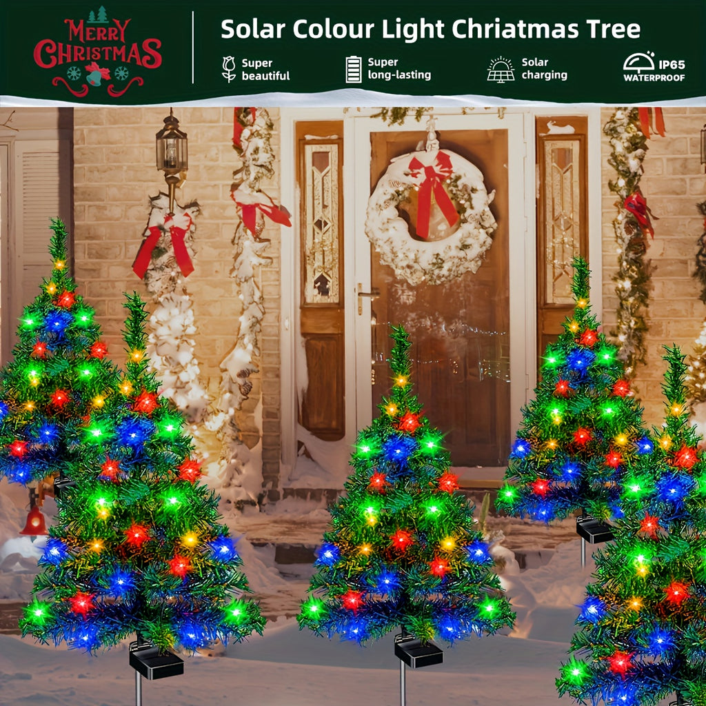 Solar Christmas Tree Lights with Listed IP65 Rating, Plastic Outdoor Holiday Decorations in One, Two or Four-Piece Options for Lawns, Terraces and Balconies