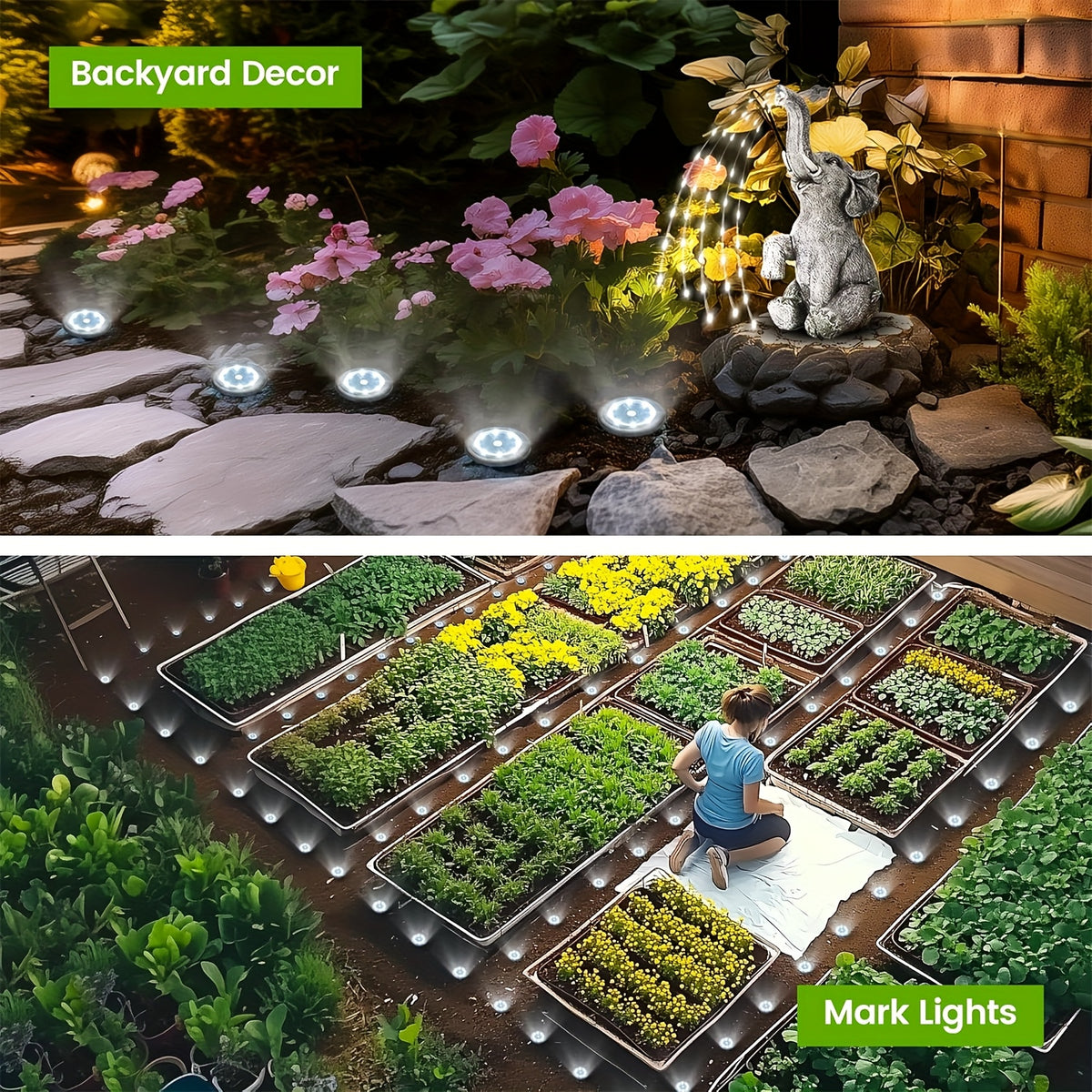 Solar Ground Lights with White Light, 12-Pack In-Ground Garden Lighting for Decorative Flowerbed Borders, Lawn Edges, Patio and Outdoor Pathway Accents