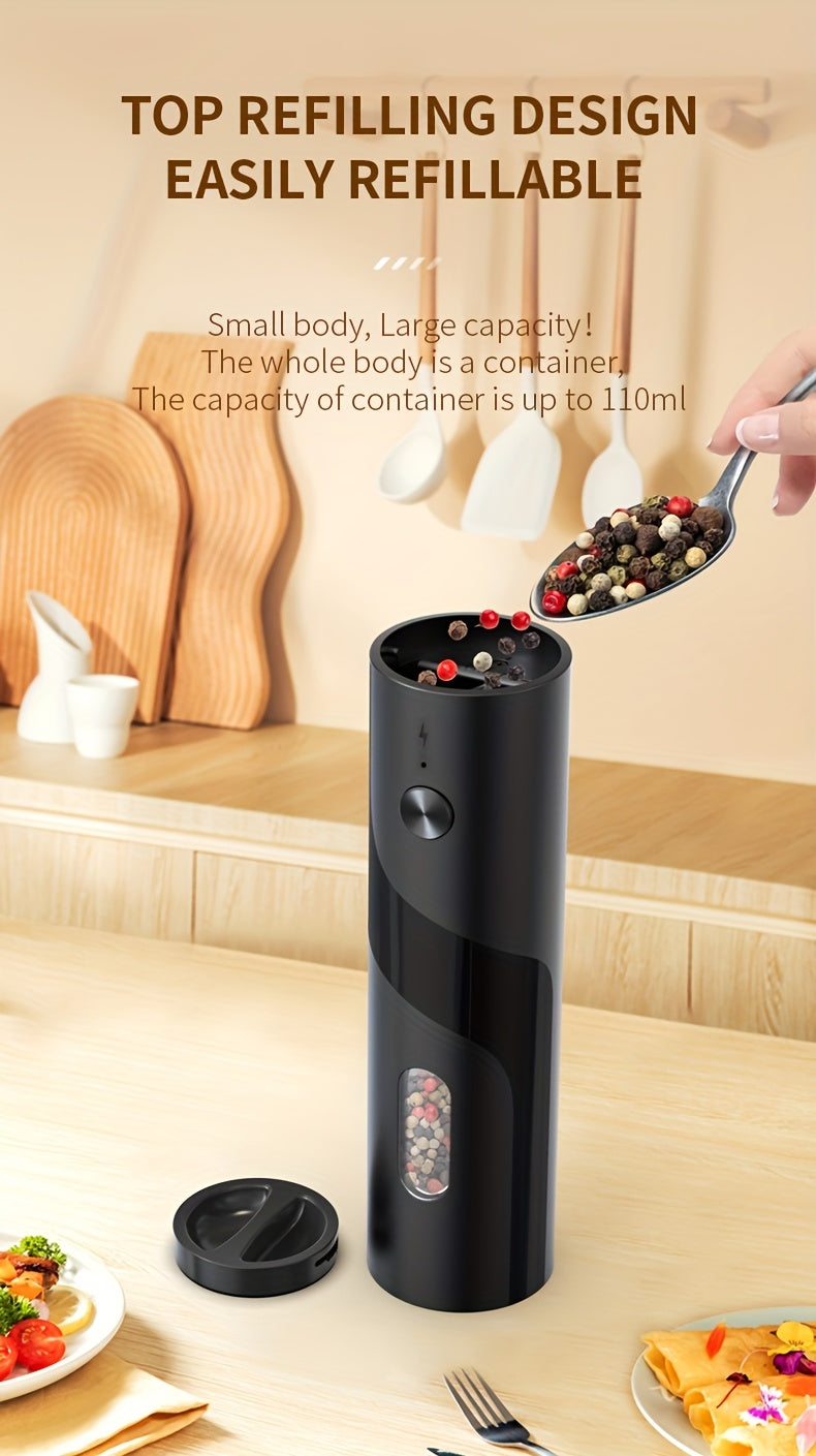 LED Salt and Pepper Grinder with Rechargeable Electric Grinding and Adjustable Coarseness, Black or Green Options Including Two-Piece Charging-Base Labels