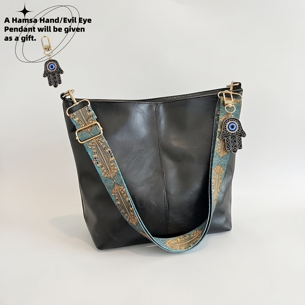 Bohemian Hobo Crossbody Bag for Women with Geometric Strap and Hamsa Hand/Evil Eye Pendant, Large-Capacity Retro Shoulder Handbag in 11 Colors
