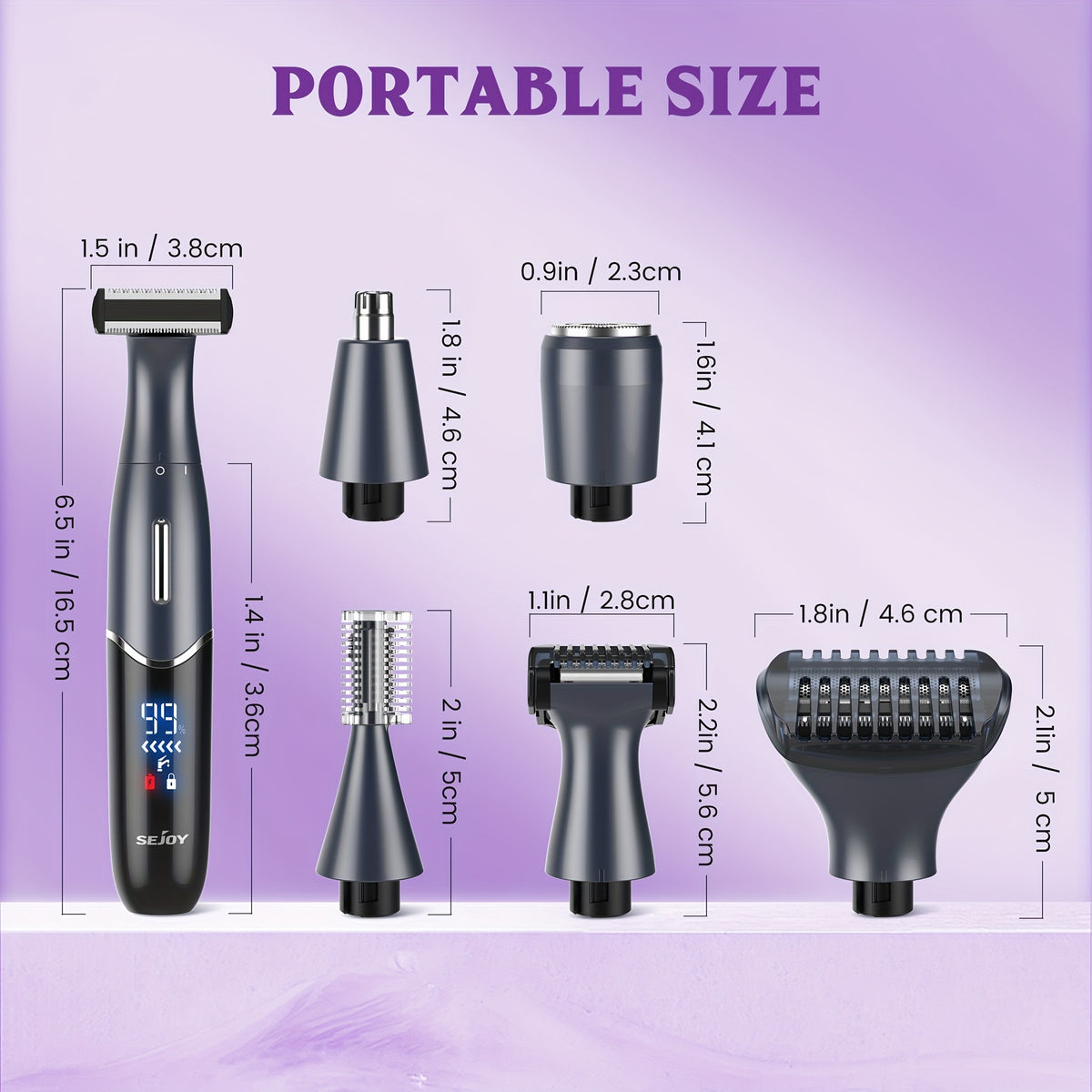 Bikini Trimmer for Women, 4-in-1 Painless Electric Shaver for Face, Eyebrows, Ear and Nose, Cordless Body Shaver with Replaceable Heads for Bikini Line, Arms and Legs, Rechargeable 500mAh, for Travel