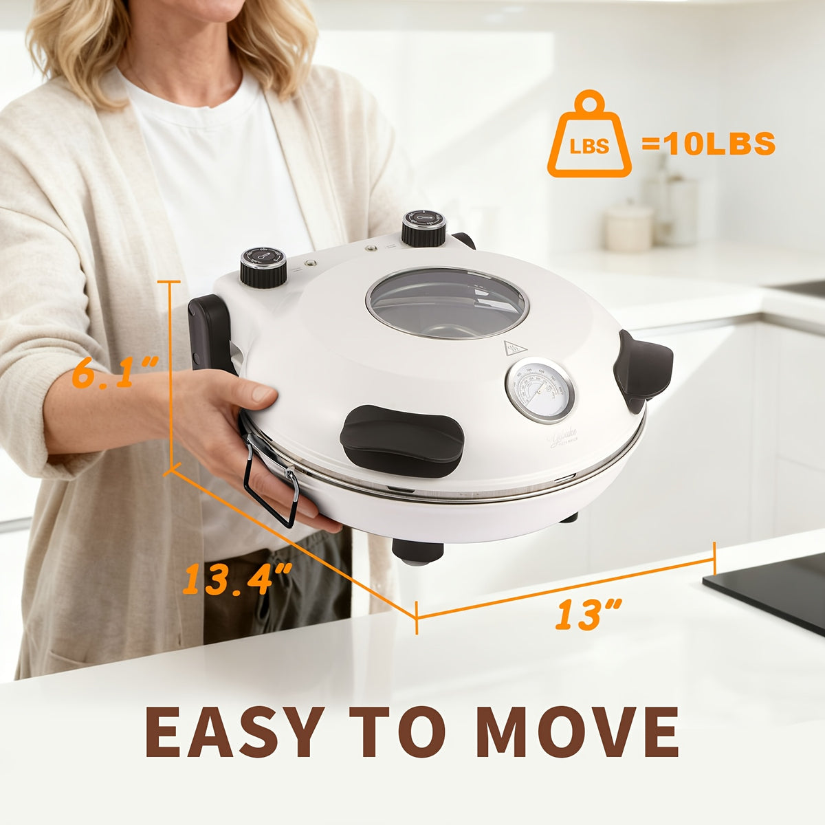 Indoor Pizza Oven by YIBAKE, White Countertop Pizza Maker and Grill for Home Pizza Nights, Listed 12-Inch Pizza Size and Maximum 800°F Heating