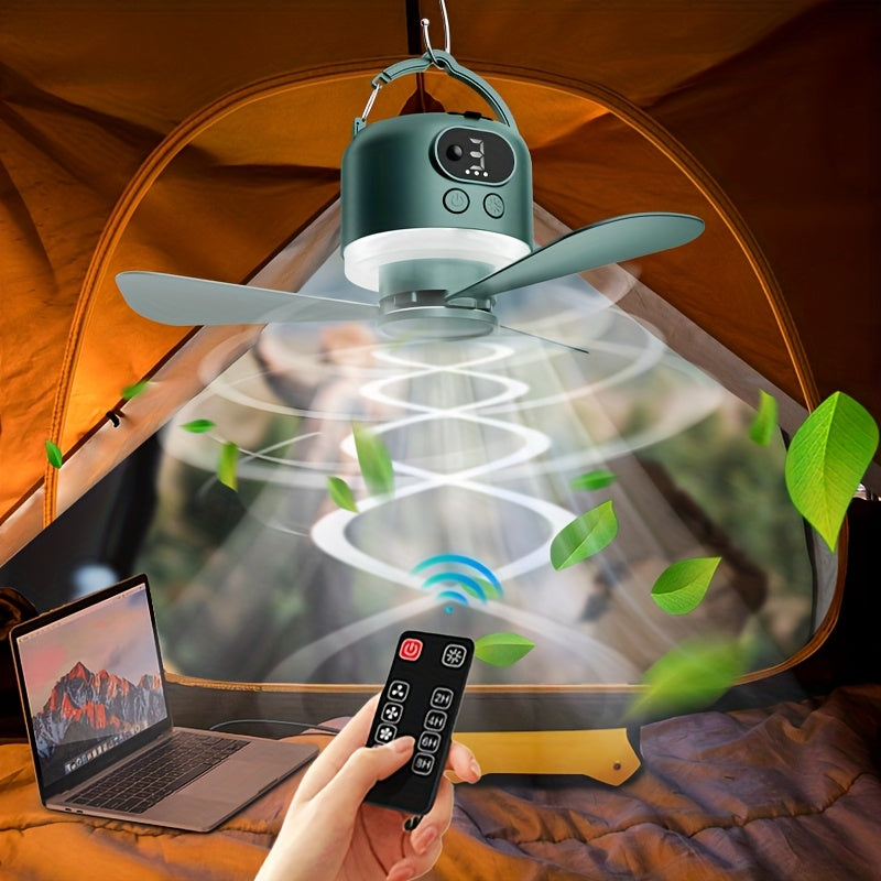 Camping Ceiling Fan with Light, 10400mAh Rechargeable USB Tent Fan Lamp, 4-Speed Quiet Hanging Fan for Tent, Dorm, RV, Remote Control, Power Bank Charges Phones, Multiple Colors