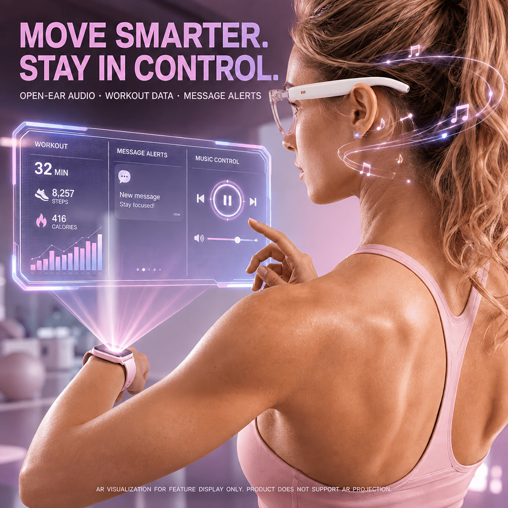 Open-Ear Translation Glasses and Smartwatch Set with Listed 160-Plus Language Functions, Music and Call Controls, Sleep and Activity Tracking, Four Style Labels