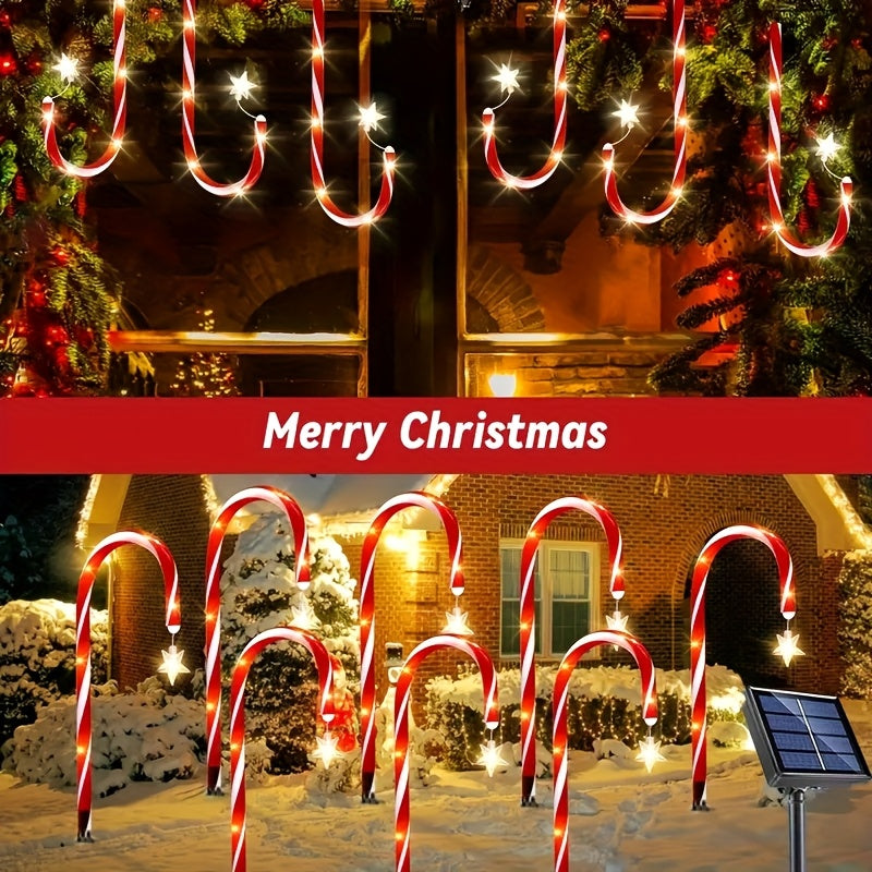 Solar Candy Cane Lights with Listed Red and White Striped Design, Eight Lighting Modes and 8/16-Pack References for Christmas Garden and Holiday Yard Decorating