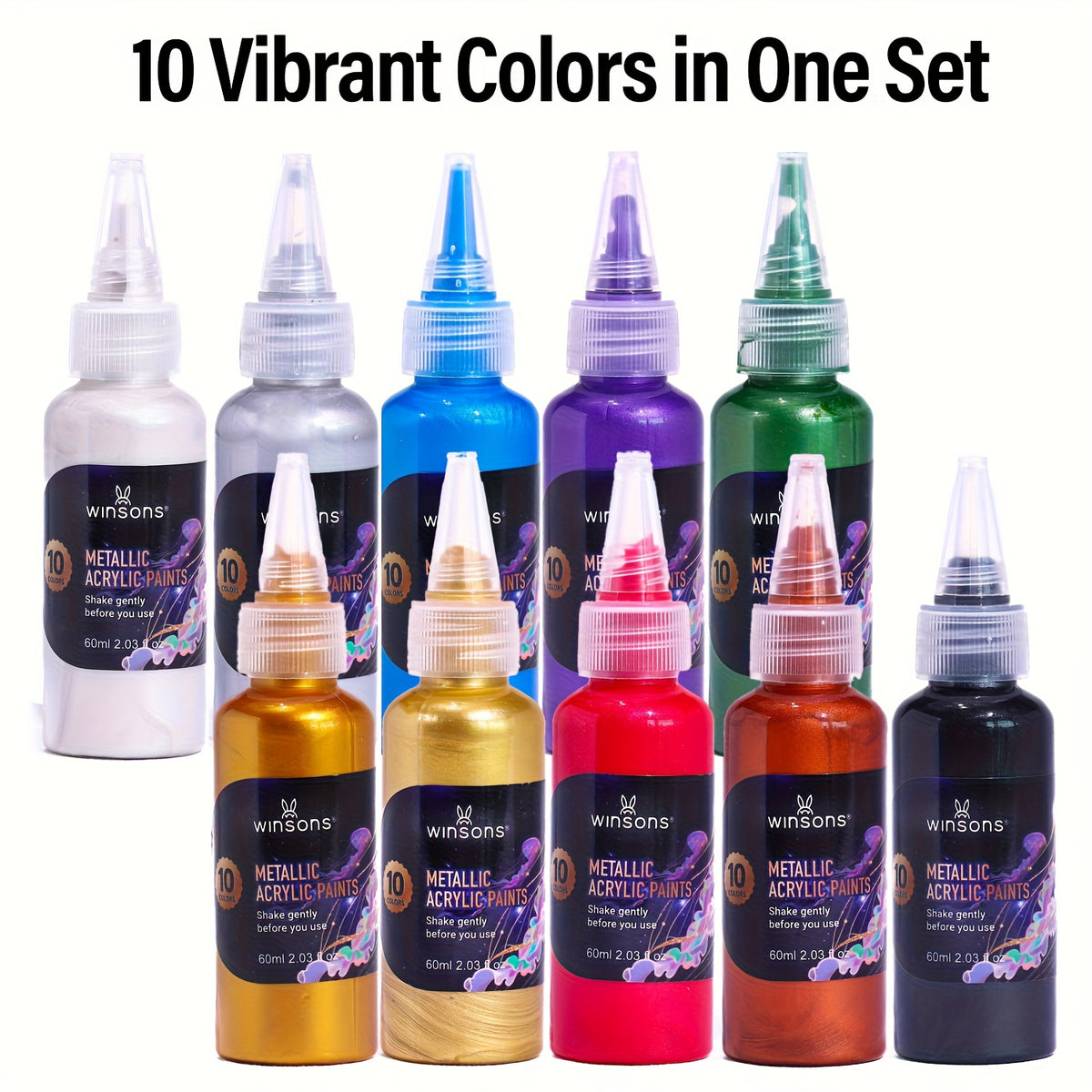 Pearlescent Acrylic Paint Set with Ten-Color Metallic or Upgraded Options, Listed 2.03oz Size for DIY Hand Painting, Decorative Art and Texture Craft Projects