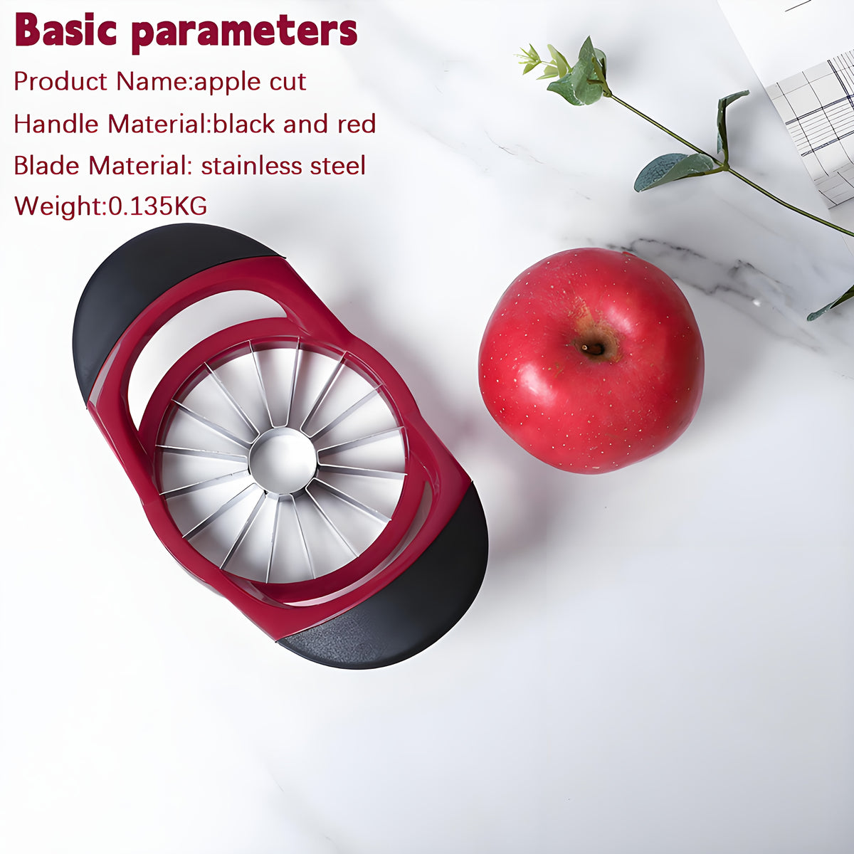 Apple Slicer and Corer in Red, Manual Fruit Cutting Tool for Compatible Apples and Pears, Kitchen Prep Accessory for Snacks and Family Fruit Platters
