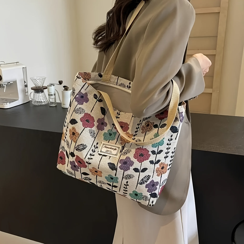 Oil Painting Design Tote Bag with Zipper Closure and Single-Shoulder Carry, Roomy Art-Inspired Commuter and College Handbag in Crimson L for Daily Outings
