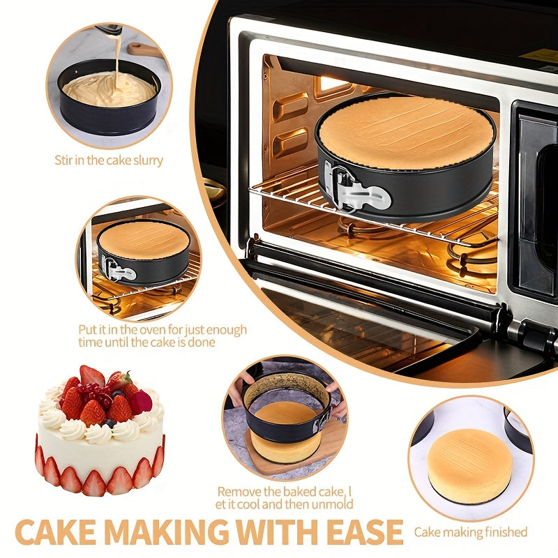 Springform Cake Pan Set with 4, 7 and 9 Inch Sizes, Black Nonstick Carbon Steel Round Cheesecake Pans with Removable Bottoms and Locking Latches for Home Baking