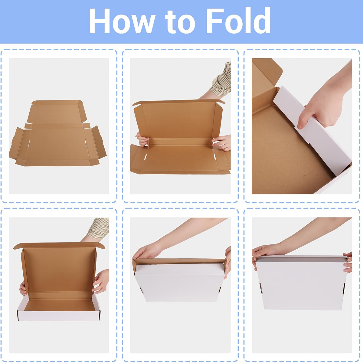 Corrugated Cardboard Mailer Boxes 20-Pack with Listed Thank You Stickers, White or Brown Folding Shipping Box Options for Small Business and Gift Packaging