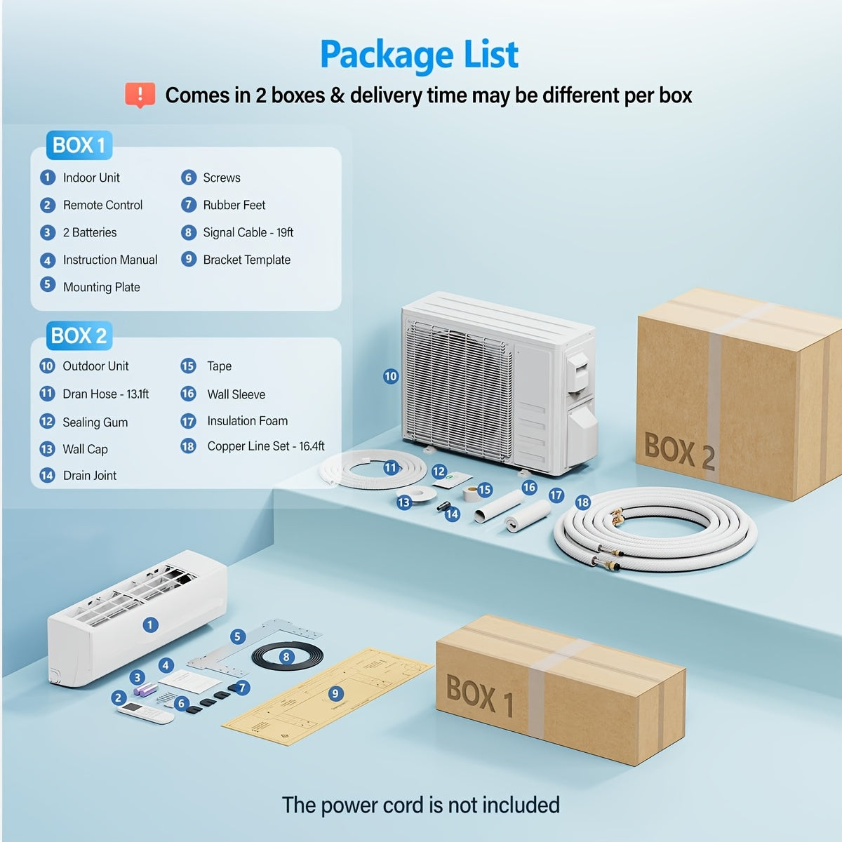 Ductless Mini Split Air Conditioner and Heat Pump, 11500 BTU WiFi Inverter System with Remote Control, Installation Kit and Washable Filter