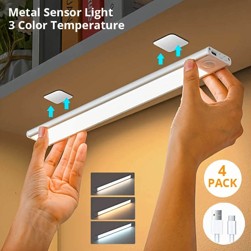 Motion Sensor Under Cabinet Lights with 3 Color Temperatures, USB-C Rechargeable Magnetic LED Bars in 20, 30 or 40cm and 1, 2 or 4-Pack Options
