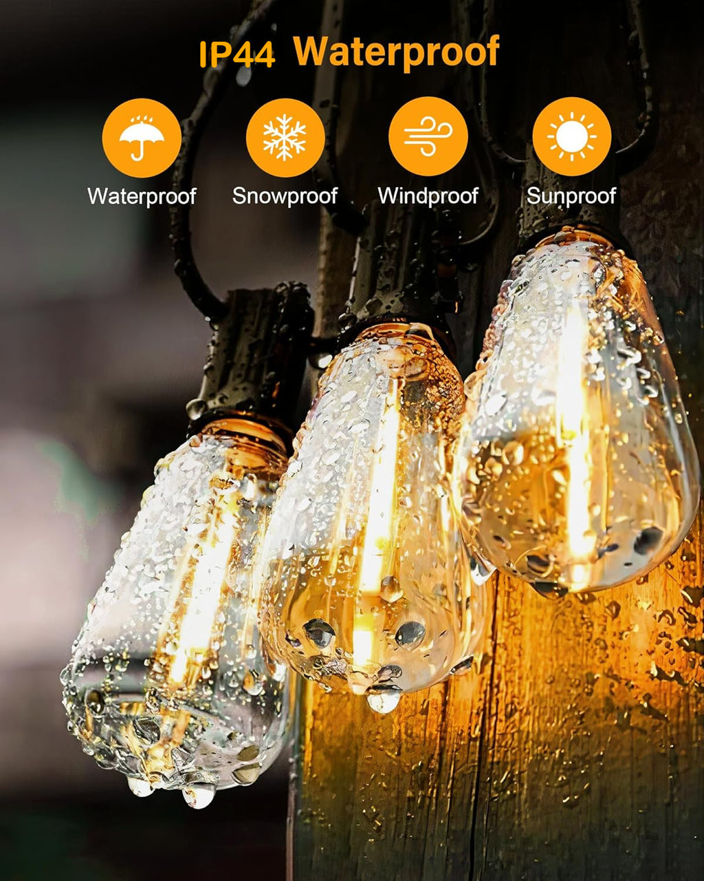 Edison Patio String Lights 100FT with Shatterproof ST38 Bulbs, 2700K Warm White Dimmable Connectable Hanging Lights for Garden, Bistro and Wedding Decor