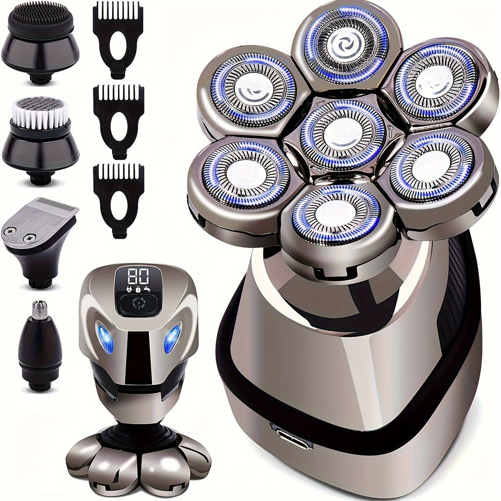 Men's Bald Head Shaver with Listed 7D Rotary Design and Rechargeable Operation, 5-in-1 Grooming Kit, Single-Function, Upgraded 2025 or A+ Options