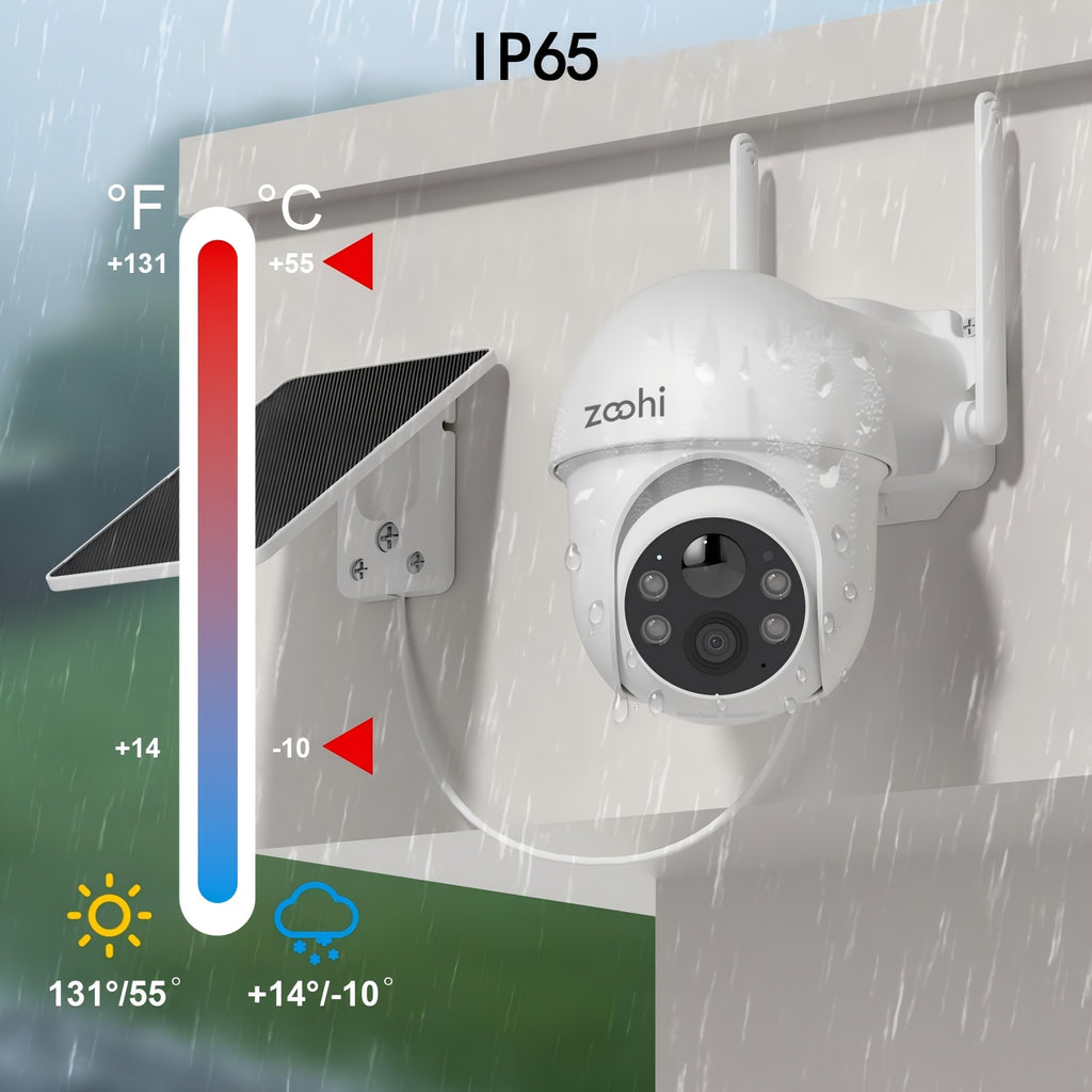 4MP Solar WiFi Security Camera with 355-Degree Pan and 90-Degree Tilt, Outdoor Battery Camera with Color Night Vision, Motion Detection and Two-Way Audio
