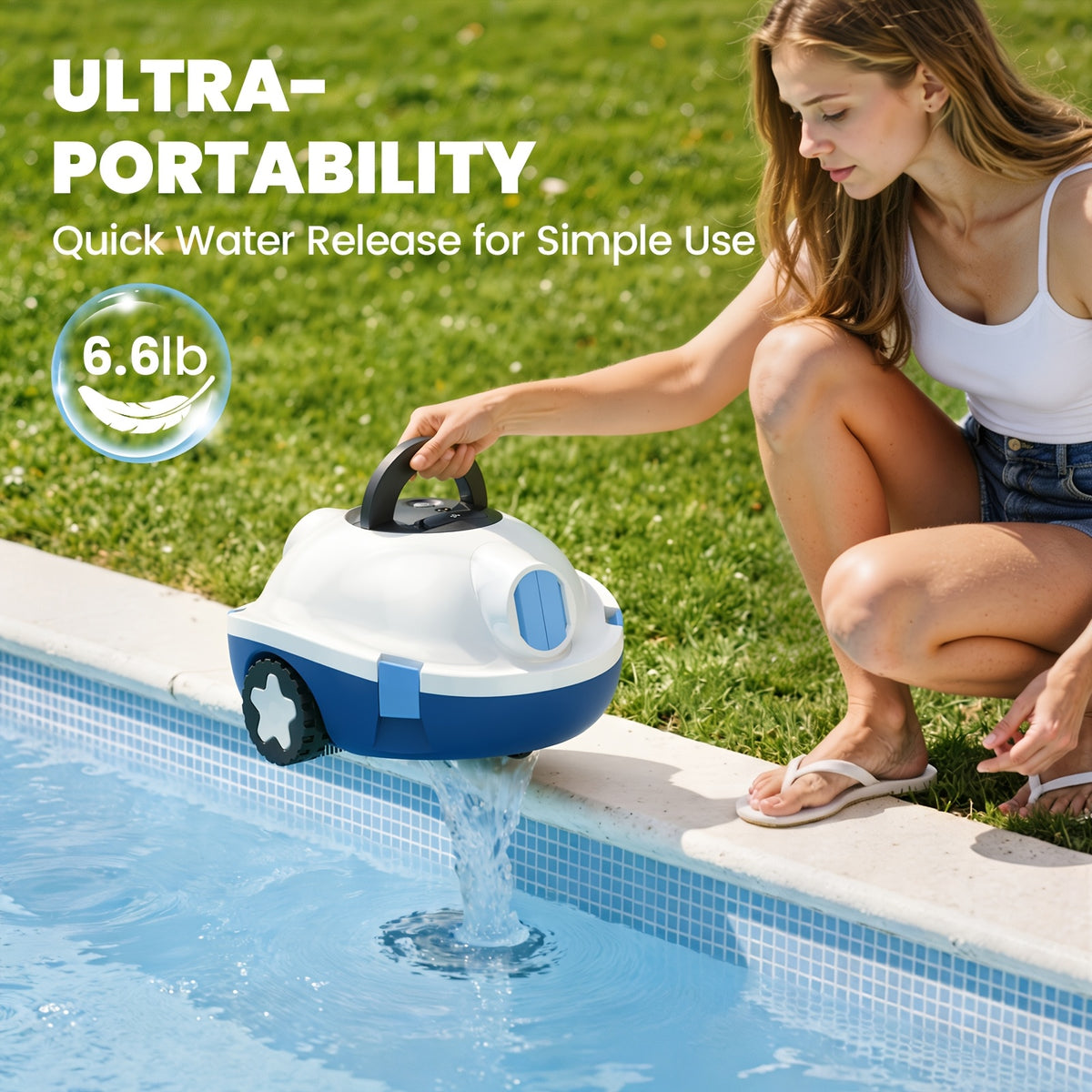 Cordless Robotic Pool Cleaner for Flat Pool Floors with Tracking Rope, Listed 120-Minute Runtime and 1100 Sq Ft Coverage in Four Color Options