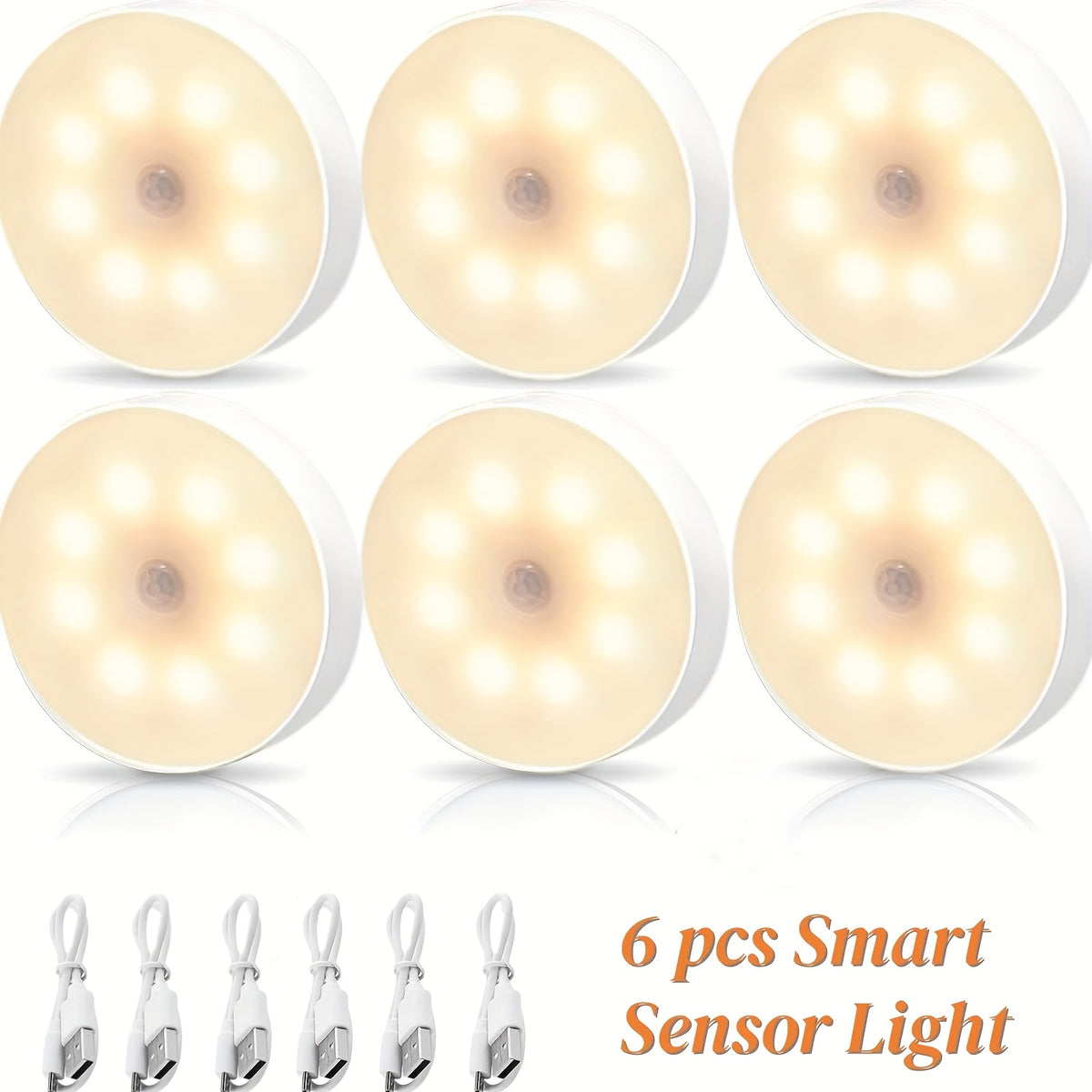 Dimmable Motion Sensor Night Lights, Six-Pack Bright White or Warm White LED Options with USB Rechargeable and Magnetic Mounting References for Indoor Spaces