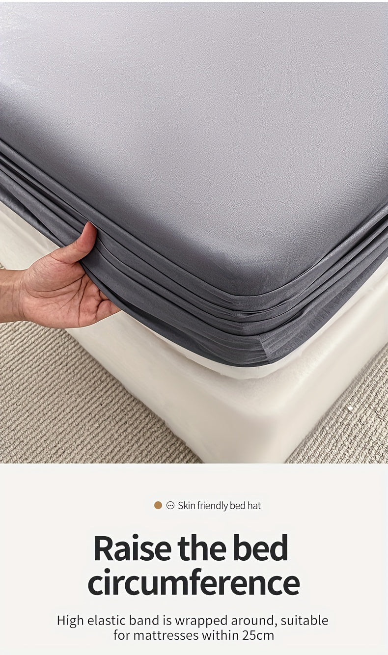 Three-Piece Solid Fitted Sheet and Pillowcase Set, One Soft-Feel Mattress Sheet with Two Pillowcases in Ten Size Labels and Six Colors for Home Bedrooms
