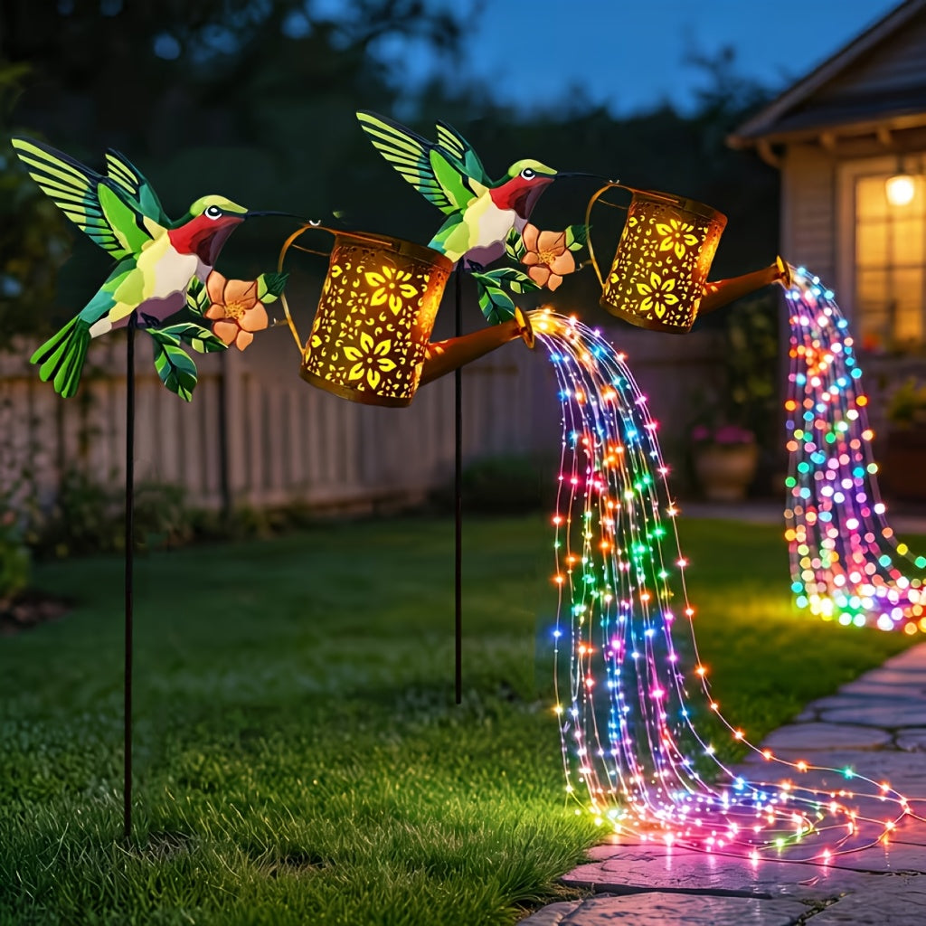 Hummingbird Solar Hanging Lantern, IP65-Rated Garden Light with Automatic On and Off, Warm White or Colorful Light for Patio, Courtyard and Yard Decor