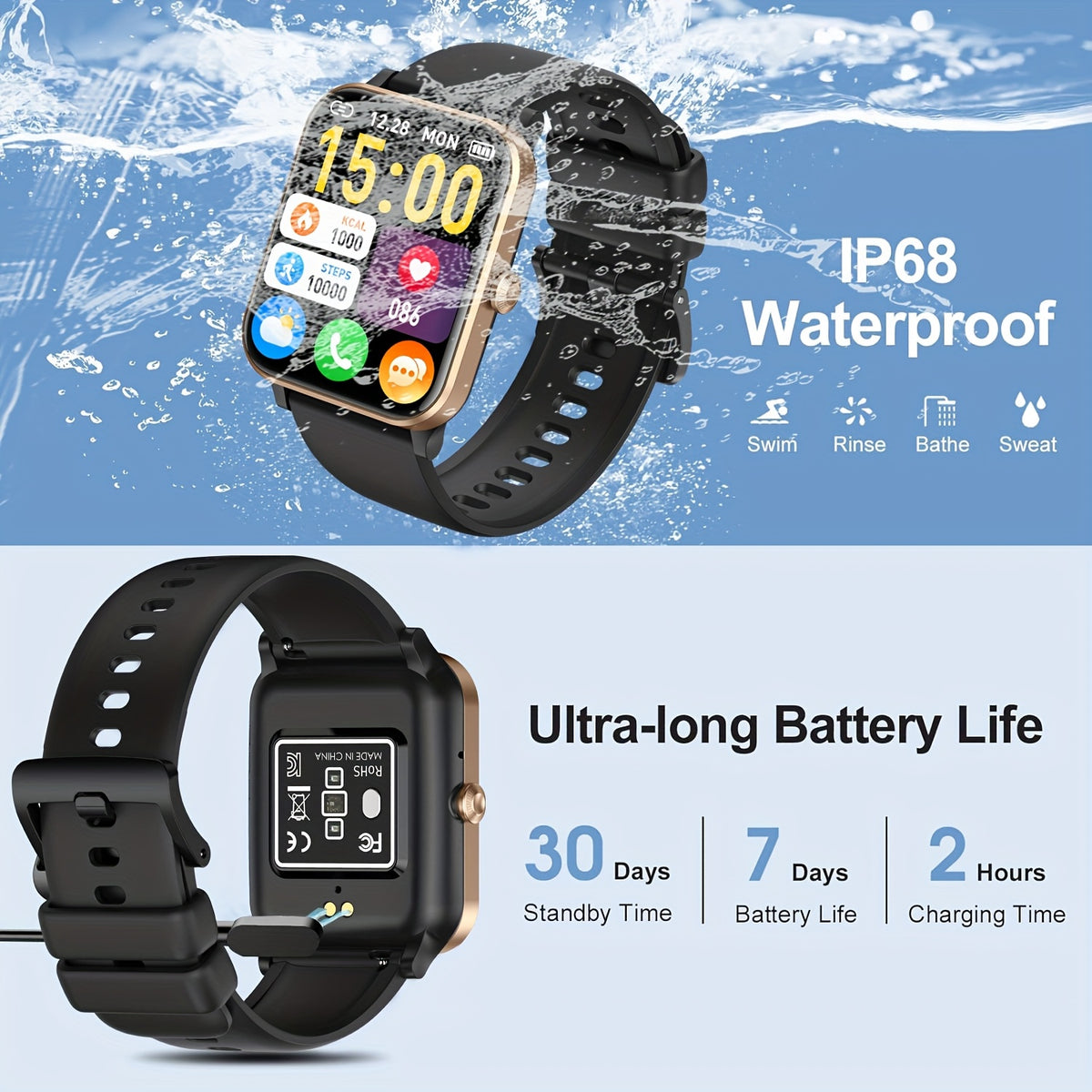 1.9-inch AMOLED Screen Smart Watch, 7-day Battery Life+IP68, Wireless Calling, Information+call Reminder, Monitoring, Step Counting Calorie Calculation Sports Watch, Aluminum Alloy Ultra Light Body