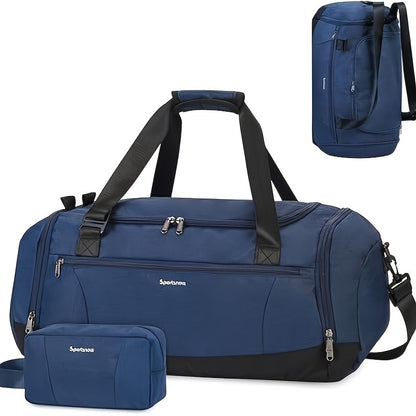 Travel Duffel Bag with Shoe Compartment and Wet Pocket, Adjustable Shoulder Strap and Bottle Holders for Men and Women, Gym and Weekend Trip Carry