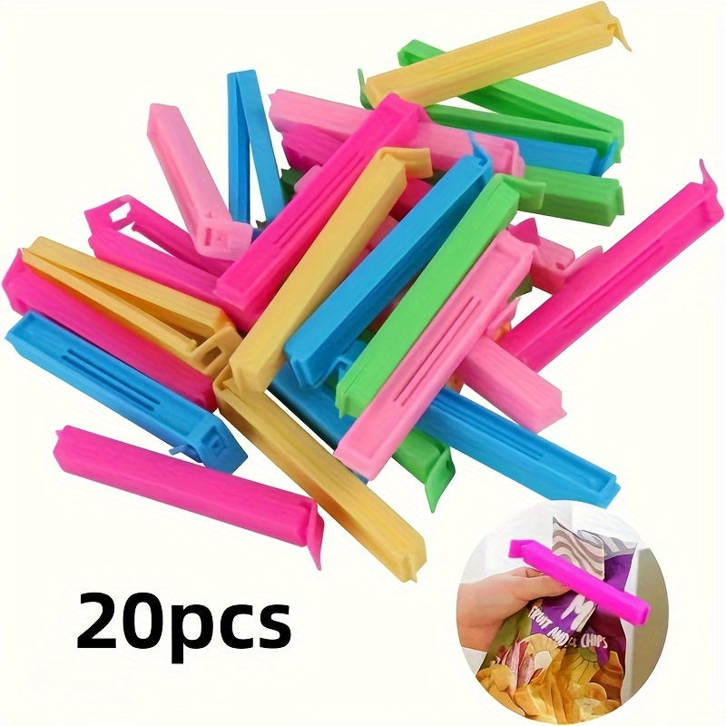 Reusable Plastic Food Bag Clips in Random Colors, 10, 20 or 30 Piece Packs for Compatible Snack Packages, Pantry Storage and Everyday Kitchen Organization
