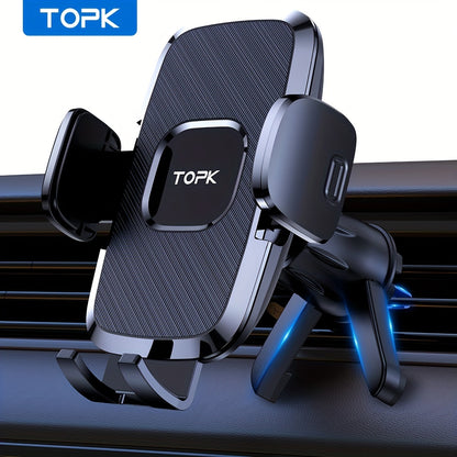 TOPK Car Air Vent Phone Mount with Adjustable Clamp Cradle, Black ABS Smartphone Holder for Compatible Vehicle Vents and Navigation Screen Positioning