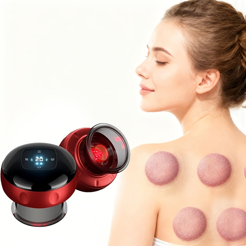 USB Charging Cupping Massage Device in Red, Portable Personal Care Tool with Listed Scraping and Acupressure Uses for Instruction-Guided Home Massage Routines