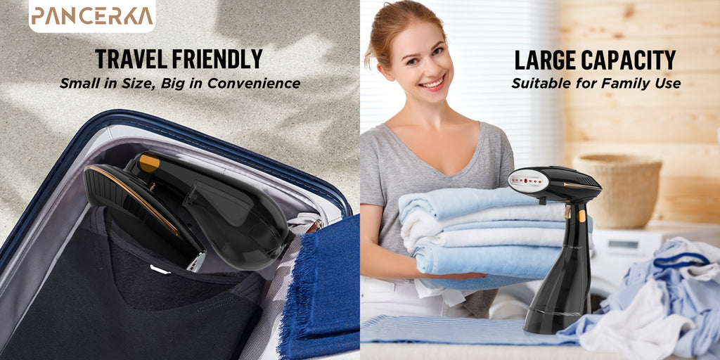 Clothes Steamer by PANCERKA, 1500W Handheld Garment Steamer with Continuous Steam and Quick Heating for Home and Travel Clothing Care, US Plug