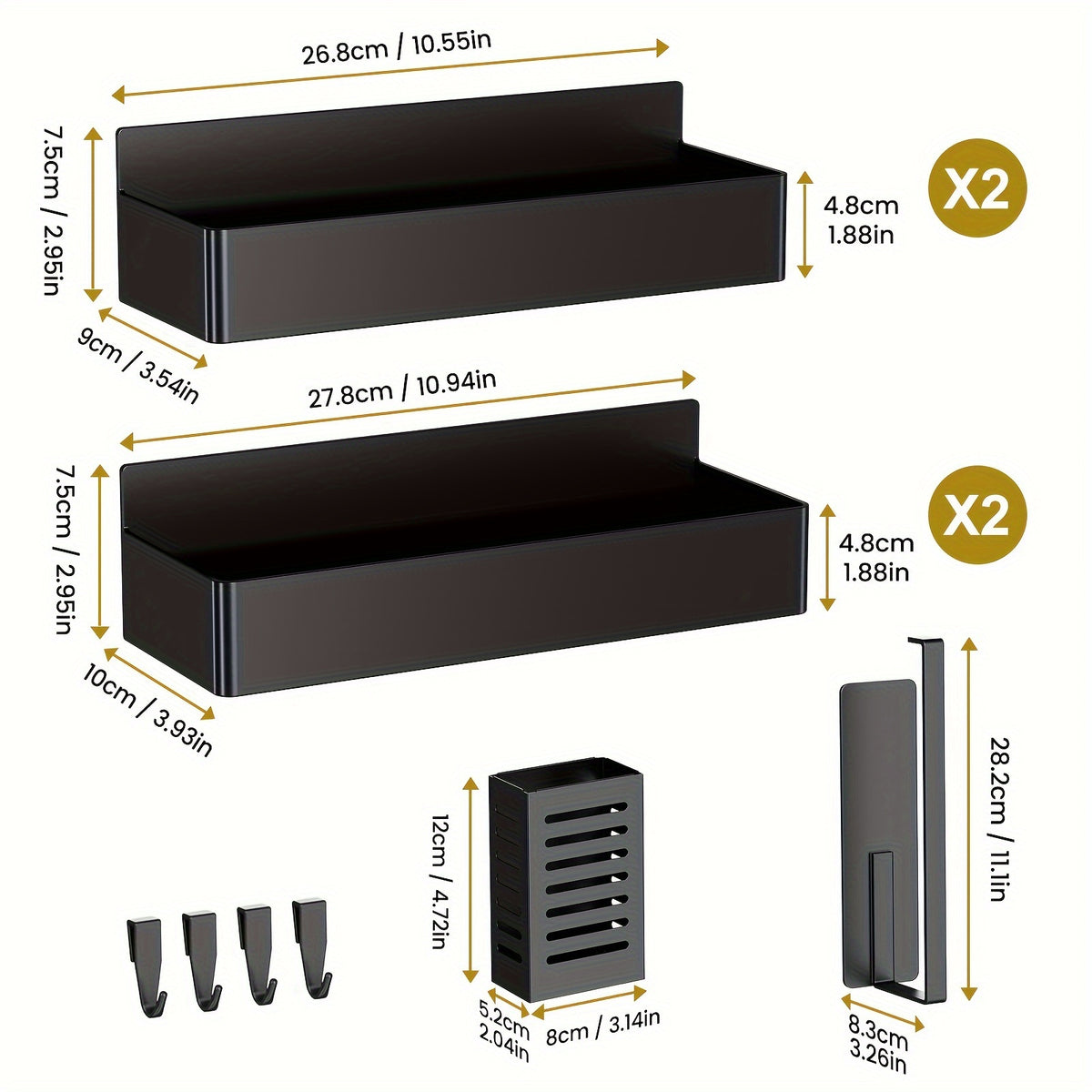 Magnetic Refrigerator Spice Organizer Set with Five- or Six-Piece Options, Small Square Box or Tissue Holder Configurations and Listed Four Hooks for Kitchen Storage