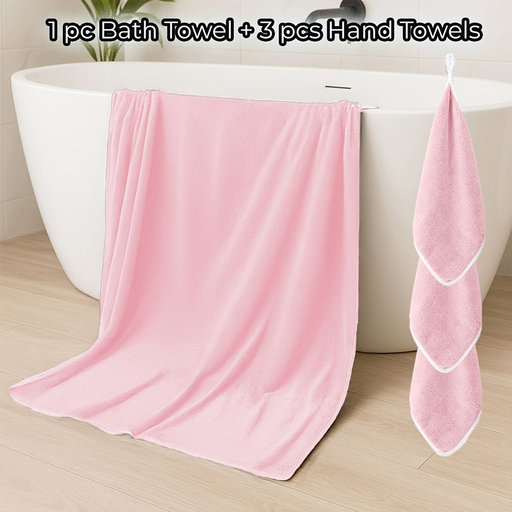 Four-Piece Mixed-Size Towel Set with One Listed Extra-Large Towel and Three Hand Towels, Eight Letter-Coded Options for Bathroom and Everyday Home Routines