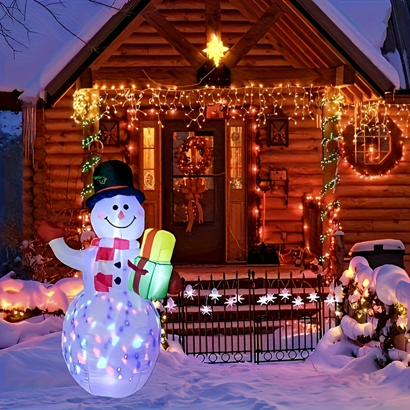 Gift-Holding Inflatable Snowman, Approximately 5ft Oxford Cloth Christmas Display with Internal LED Lights and Plug-Powered Built-In Blower for Holiday Decorating