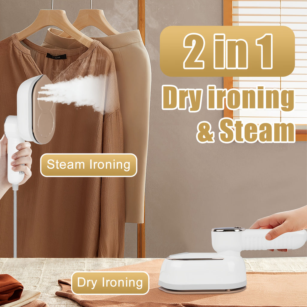 2-in-1 Travel Steam Iron with LCD Display, 1200W Foldable Mini Garment Steamer with 3 Steam Levels, Wet and Dry Modes for Wrinkle-Free Clothes at Home, Office and On the Go, 6oz Tank, White