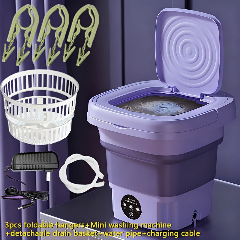 Collapsible Mini Laundry Washer, Purple Foldable Washing Machine with Listed 2.11gal Volume, 3 Modes and Soft Spin Function for Suitable Small Garments