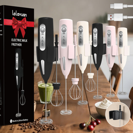 Electric Milk Frother with Three Speeds and USB Rechargeable Design, Four Color Labels with Foam Head or Egg and Frother Head Options for Home Coffee Preparation