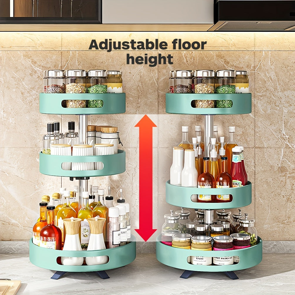 Rotating Spice Rack with Double-Layer Storage, Large Green, Silvery, White or Black Option Labels for Kitchen Countertop Seasoning and Corner Organization