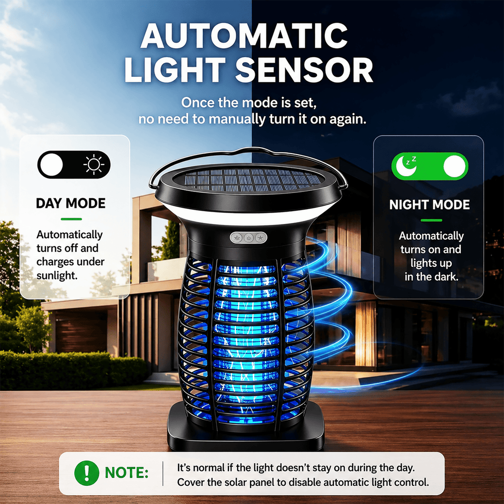 3-in-1 Solar Bug Zapper with LED Light and SOS Mode, USB-C Rechargeable Electric Insect Trap with Auto On-Off for Patio, Garden and Camping