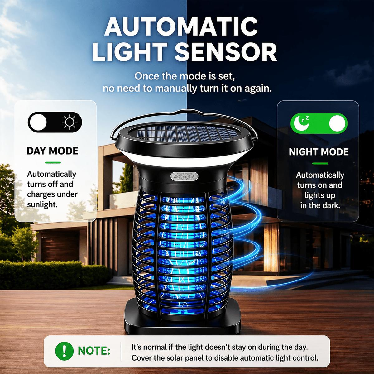 3-in-1 Solar Bug Zapper with LED Light and SOS Mode, USB-C Rechargeable Electric Insect Trap with Auto On-Off for Patio, Garden and Camping
