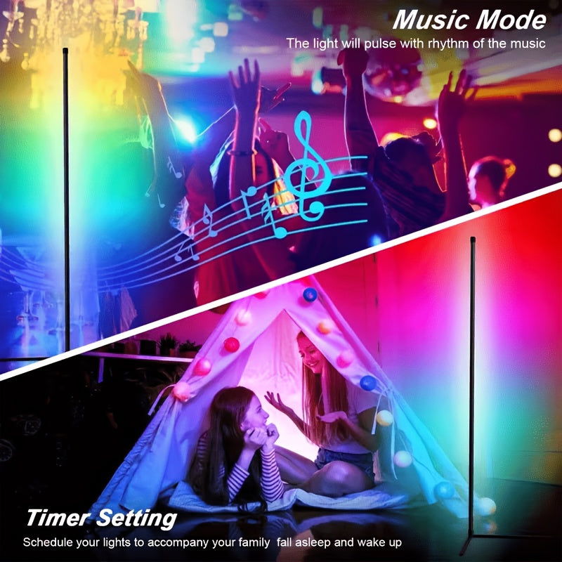 Music Sync RGB Floor Lamp with Listed 56-Inch Height, USB Power, App and 24-Key Remote Control, Black or White Stand in One or Two Packs for Indoor Mood Lighting